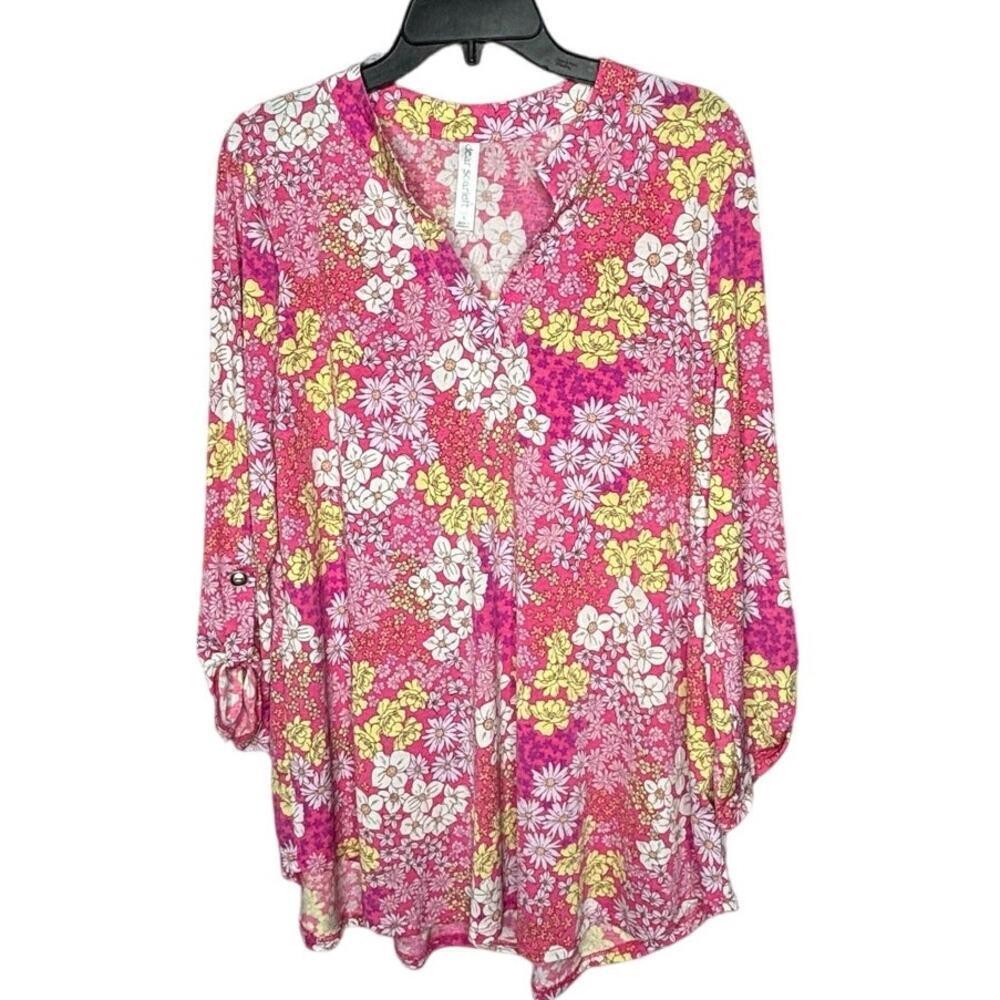 Dear Scarlett Lizzy In Full Bloom Floral Wrinkle Free Boho Top Size Large New